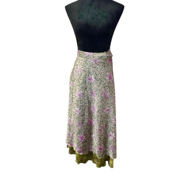 Vintage Jack Pot New York 100% Silk Wrap Skirt Long Reversible, Floral Print - Picture 6 of 12